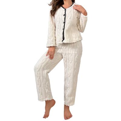 Der neue Strickpyjama für Damen im Winter ist aus Fleece und verdickt und kann als Hausanzug auch draußen getragen werden.