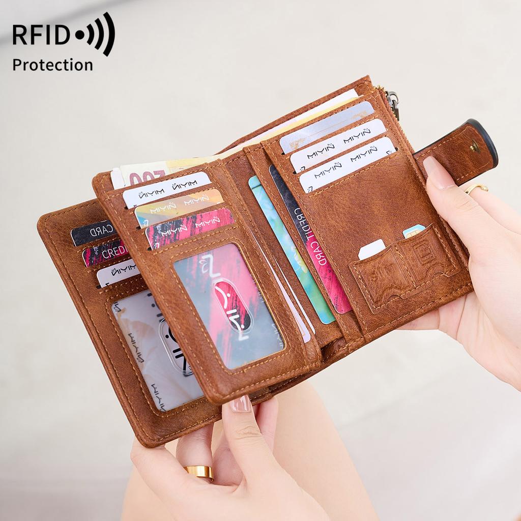 Fashion Women Short Wallet RFID Anti-theft Brush Women's Wallet With Multiple Card Slots Simple Three Fold Card Holder Coin Purse High Quality