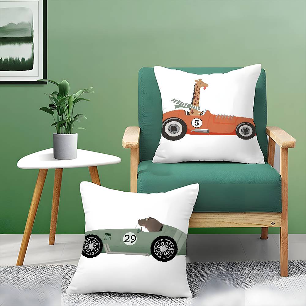 Cute Cartoon Animals Car Art Pillow Case Comfort Sofa Bed Silky elegant Invisible zipper Decorative cushion cover