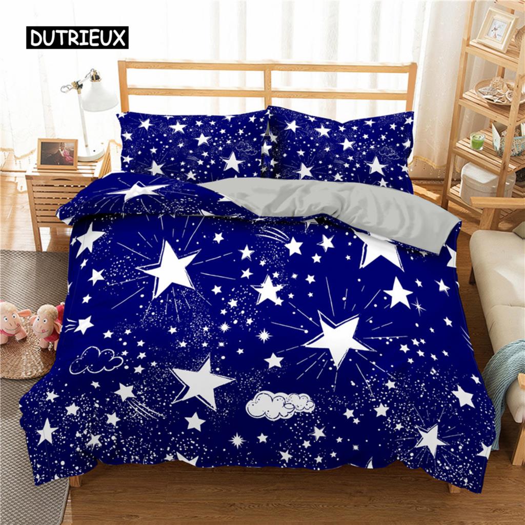 Star Single Double Twin Queen Bedding Set 2/3pcs Night Sky Polyester Bed Cover Kid Duvet Cover Set Dark Blue Galaxy Bedclothes