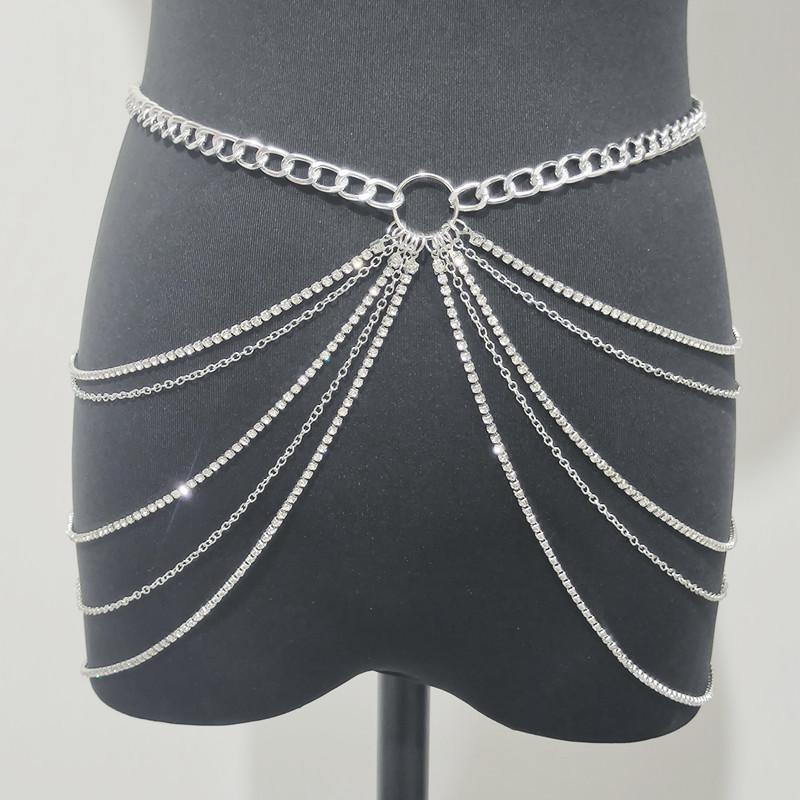 Fashion Versatile Personality Geometric Waist Chain Women's Metal Rhinestone Chain Multi-layer Fringed Body Chain