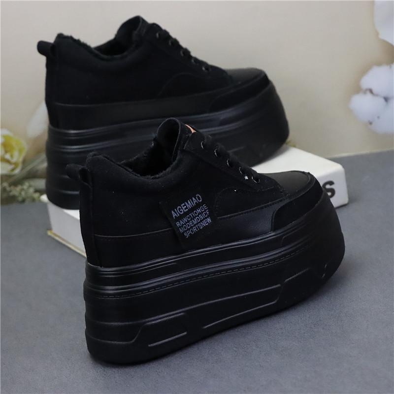 Fashion All Matching Slim Plus Cashmere Warm Women's Shoes Temperament Wear 12 Cm High Heel 10cm Small Cotton Shoes Large Size Shoes