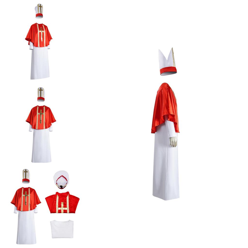 Halloween Costume Cosplay Priest Robe With Red Cloak For Stage Performance
