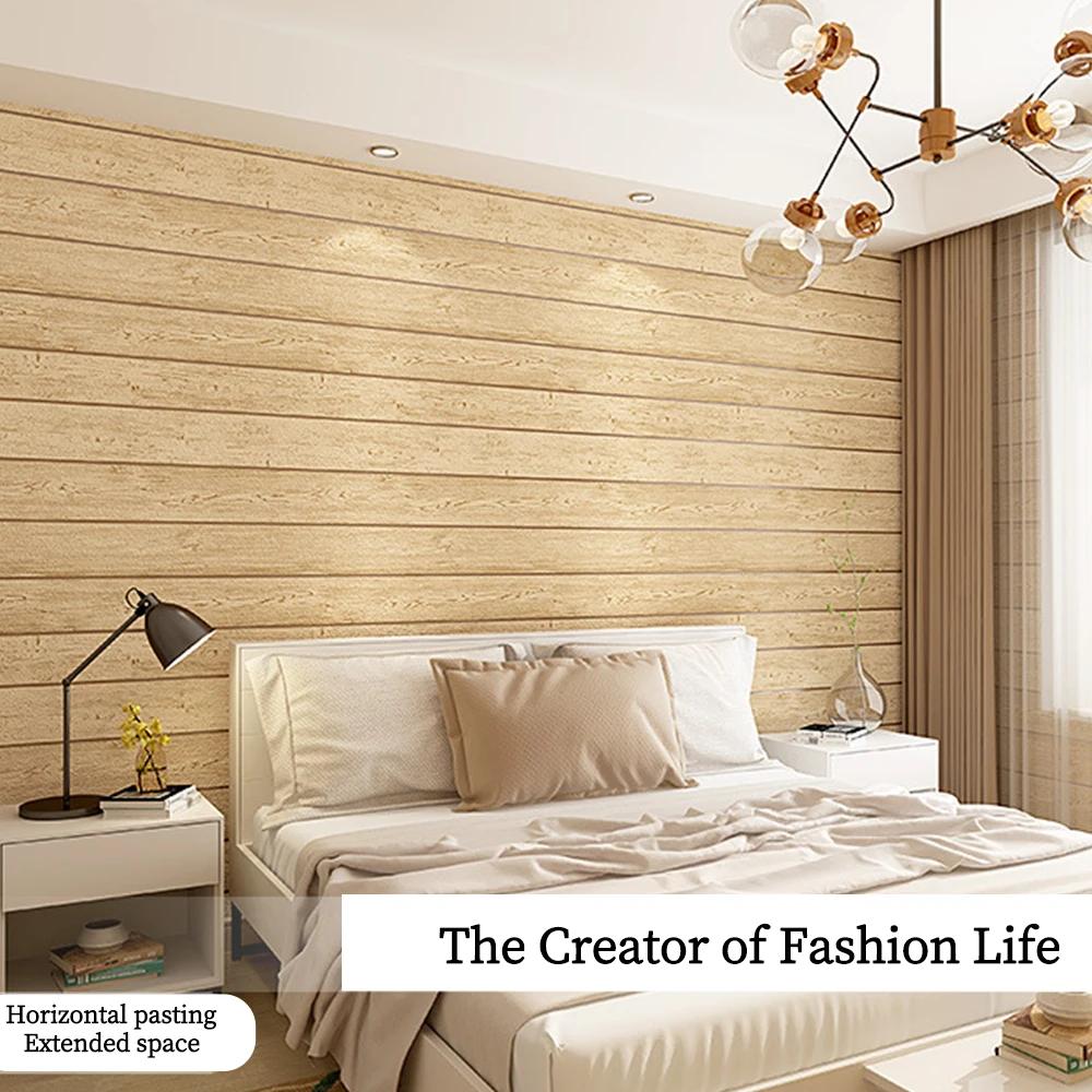 Modern Minimalist Mediterranean Wood Grain Deer Skin Velvet Wallpapers 3D Horizontal Wood Grain Living Room Bedroom Wallpaper