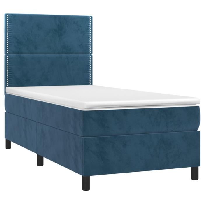 3142939 vidaXL Lit à sommier tapissier avec matelas Bleu foncé 90x190 cm