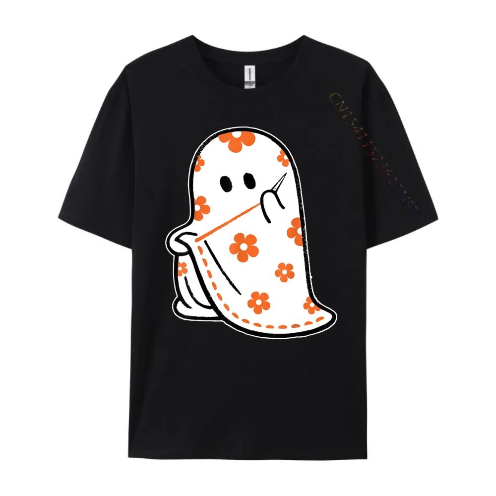 Halloween Costume Sewing Ghost Boo Funny Sewing Lovers Women White Graphic Tee Natural Tops Alphabet