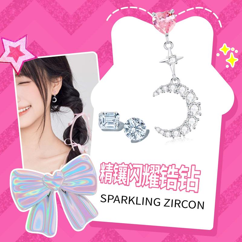Barbie earrings Niche design inlaid with sparkling love moon earrings, sweet starry fairy style, fashionable and versatile for commuting Ba2508056
