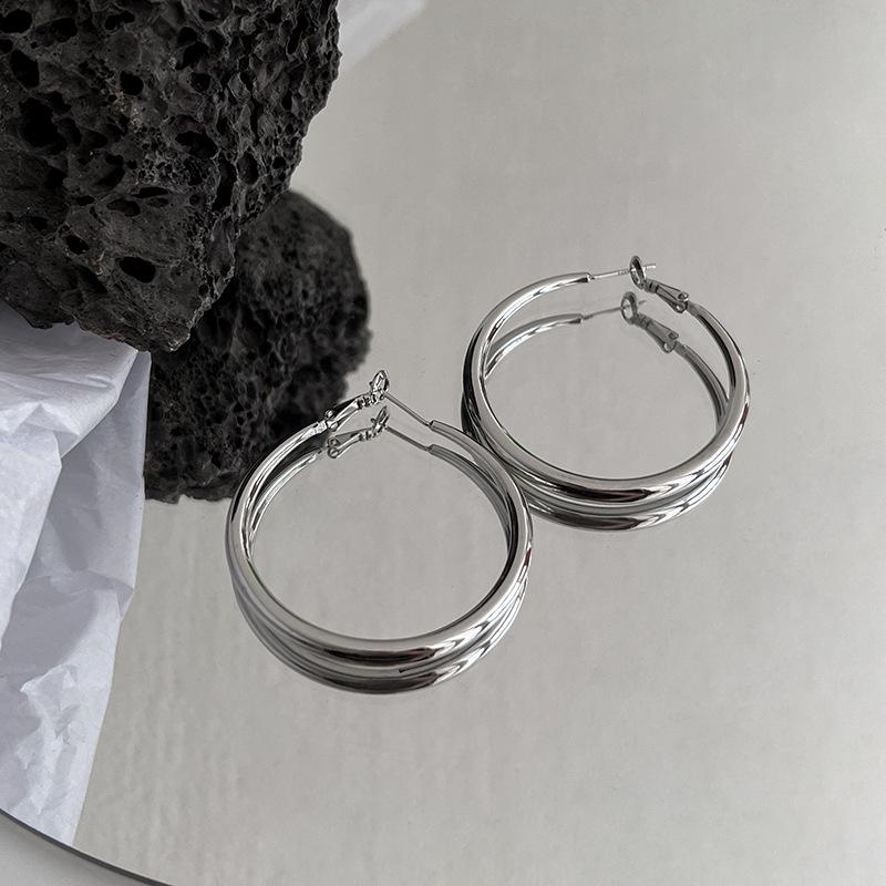 2024 Trendy Silver Hoop Earrings for Women – S925 Needle, Round Shape, Elegant and High-End.