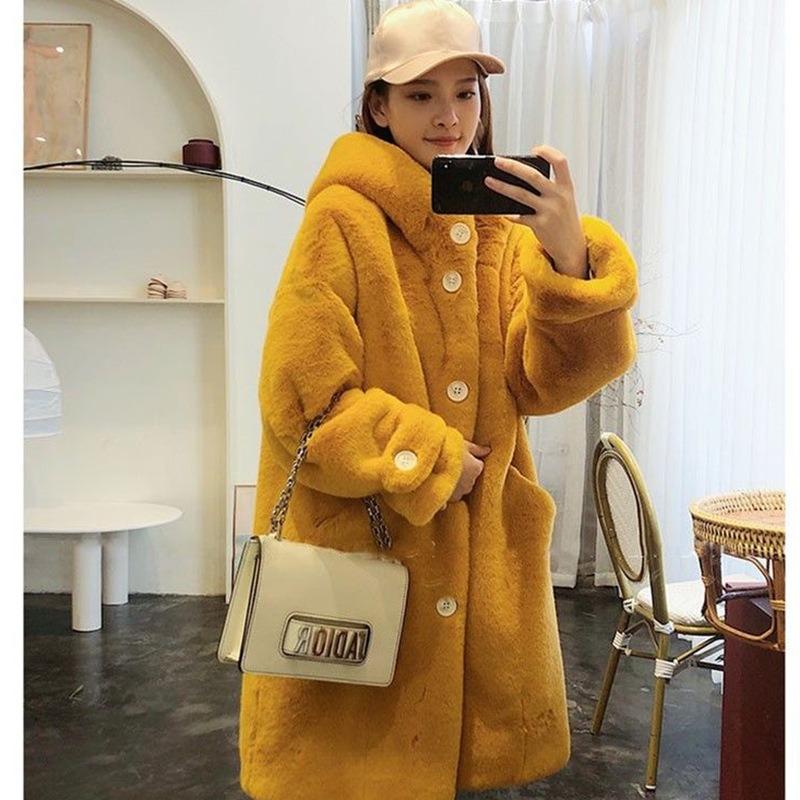 Winter mink fur jacket women's medium and long imitation rabbit fur coat casual hooded large size women's clothing