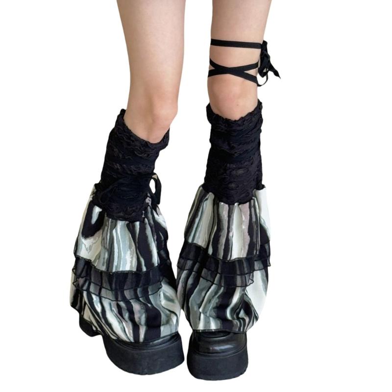 Women Ruffle Lace Leg Warmer Sweet Knee Highs Socks Mesh Flared Leg Socks Princess Leg Sleeves Halloween Costumes
