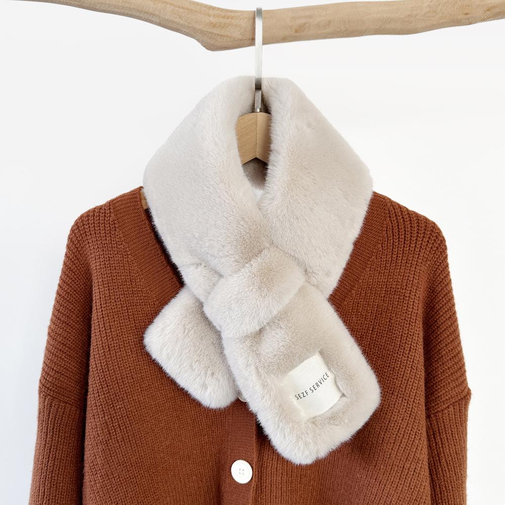 Imitation Rex Rabbit Hair Scarf Cross Plush Warm Scarf Winter Fashion Scarf Ladies Versatile Solid Color Scarf