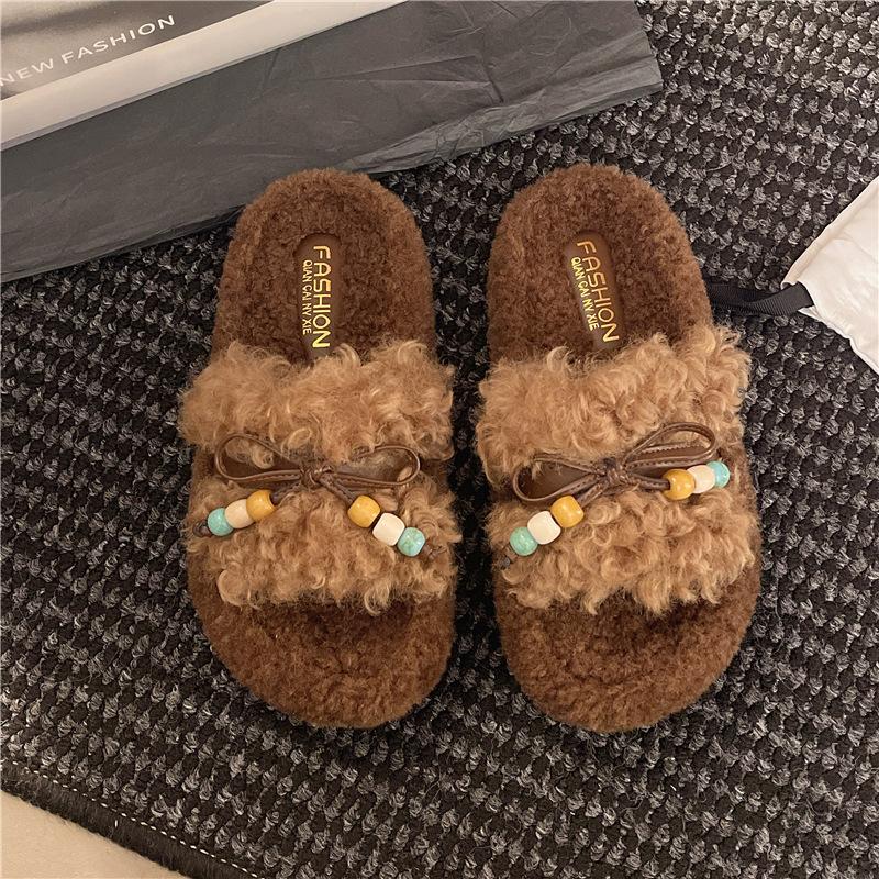 

Мода интернет-знаменитостей коричневый взрыв Мао Мао тапочки женские осенне-зимние 2025 новые ins трендовые толстая подошва повседневные домашние 40 хаки