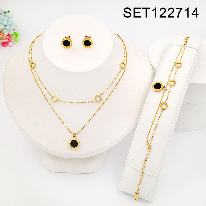 Gold-Plated Heart Interlocking Stainless Steel Necklace and Earrings Set