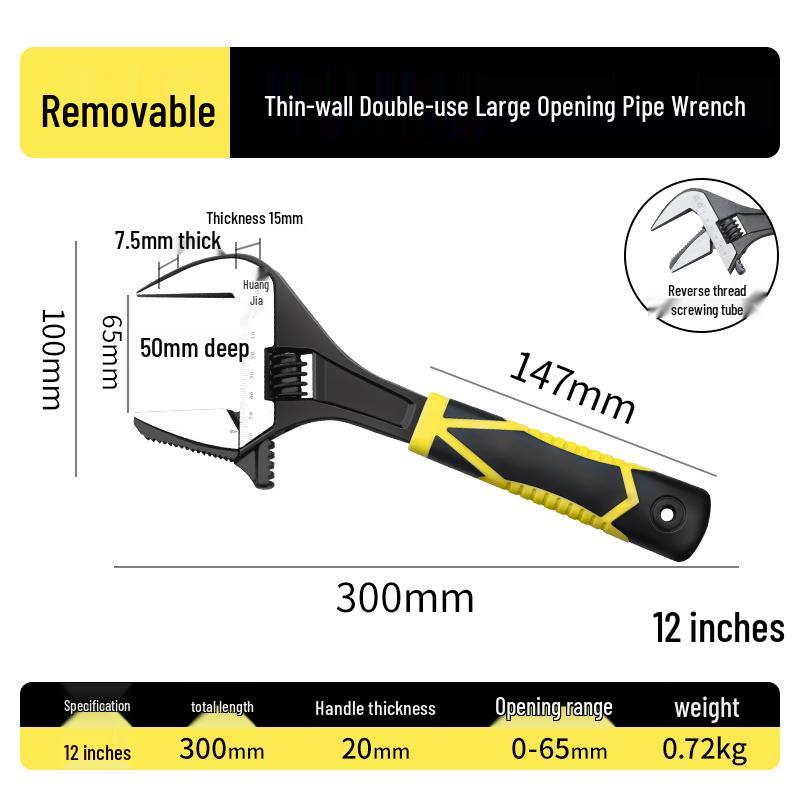Large Opening Multifunctional Adjustable Wrench with Short Handle for Bathroom Use