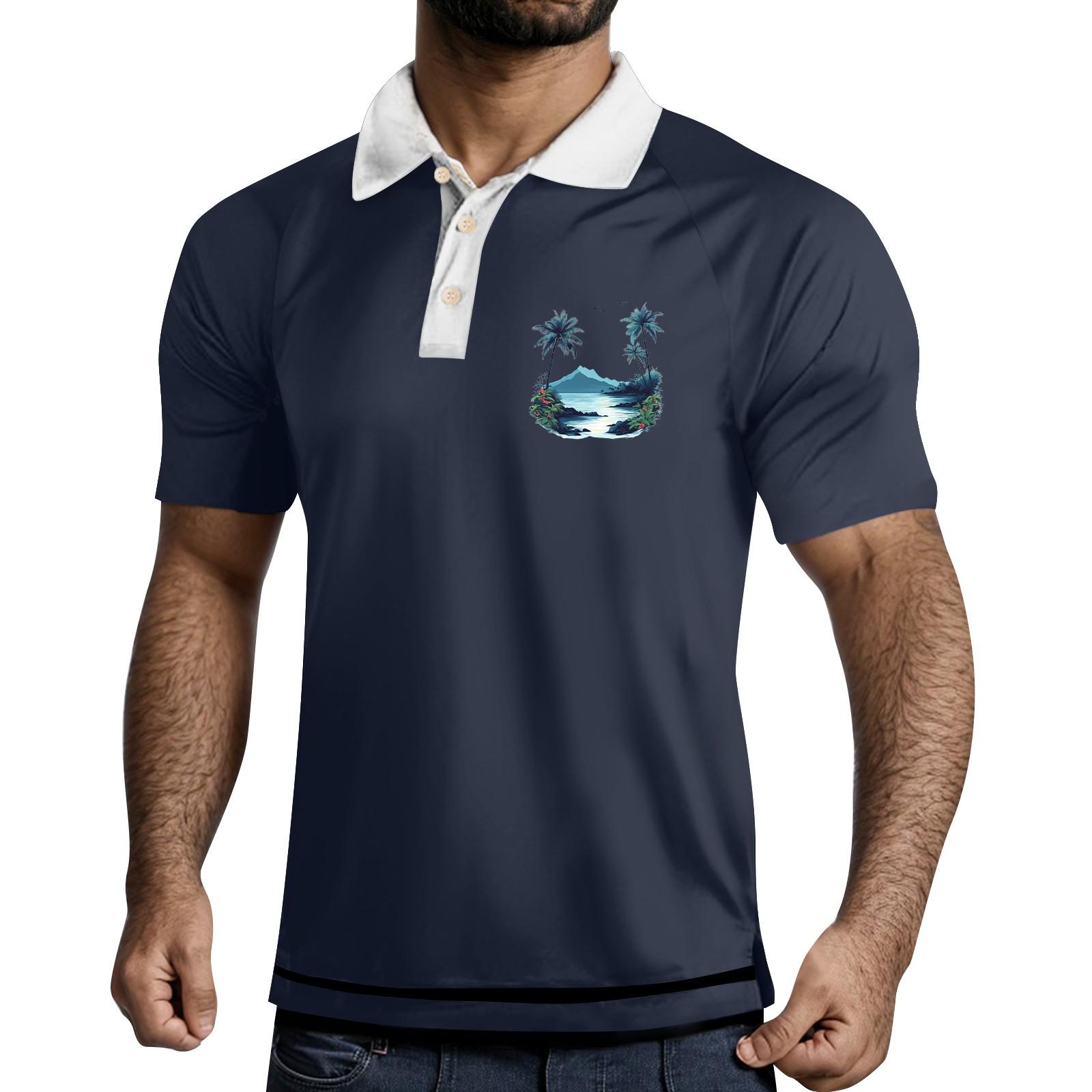 

Мужская рубашка с коротким рукавом и тремя пуговицами и лацканами XL тёмно-синий