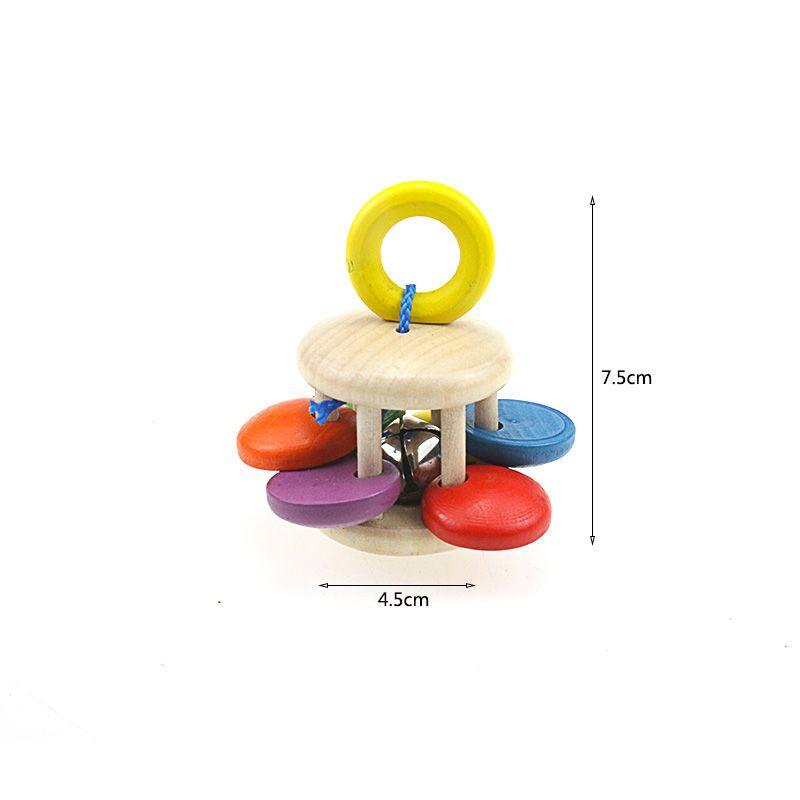 Infant Comfort Toy Wooden Handbell0-3Year-Old Baby Grip Exercise Rattle Drum Gifts for Boys and