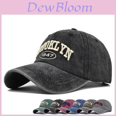 Brooklyn Embroidered Baseball Cap Washed Denim Sun Hat Wide Brim Adjustable