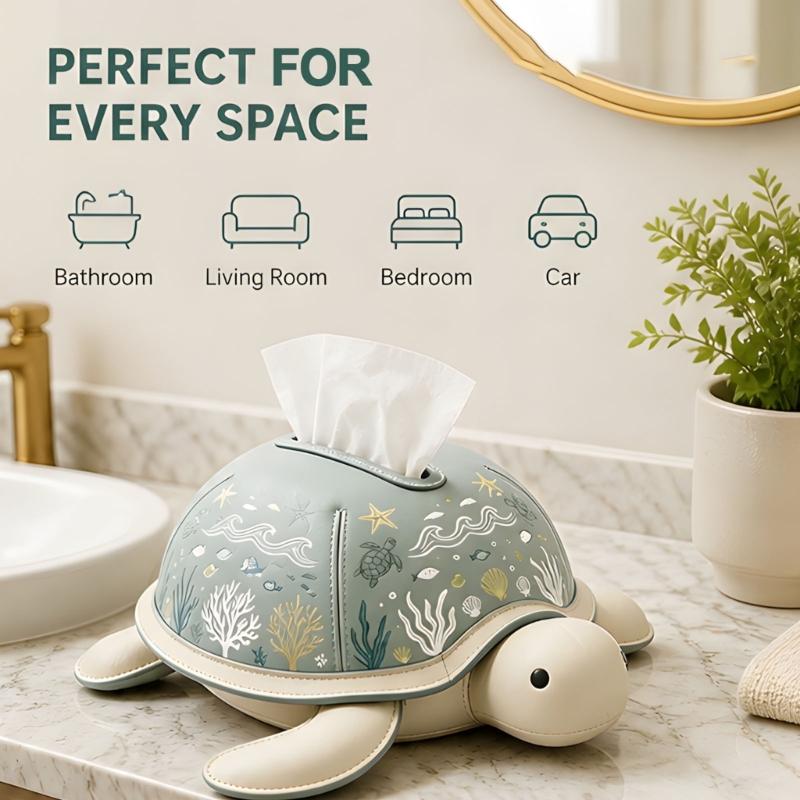 Tabletop Tissue Dispenser Cover Animal Tissue Box Holder Soft Fabric Finish With Ocean Print for Bedroom Living Room Desk Use and Guest Room