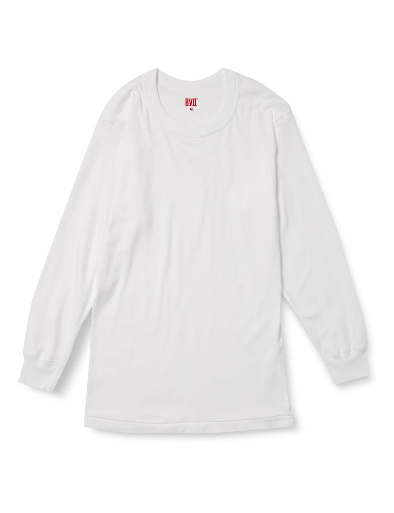 Warm Smooth Crew Neck Long Sleeve White B.V.D. Men's Undershirt, Fleece-Lined Shirt,