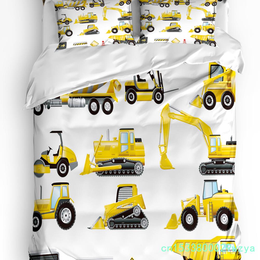 Excavator Car Vehicle Road Sign 3pcs Bedding Set For Bedroom Double Bed Home Textile Duvet Cover Quilt Cover Pillowcase