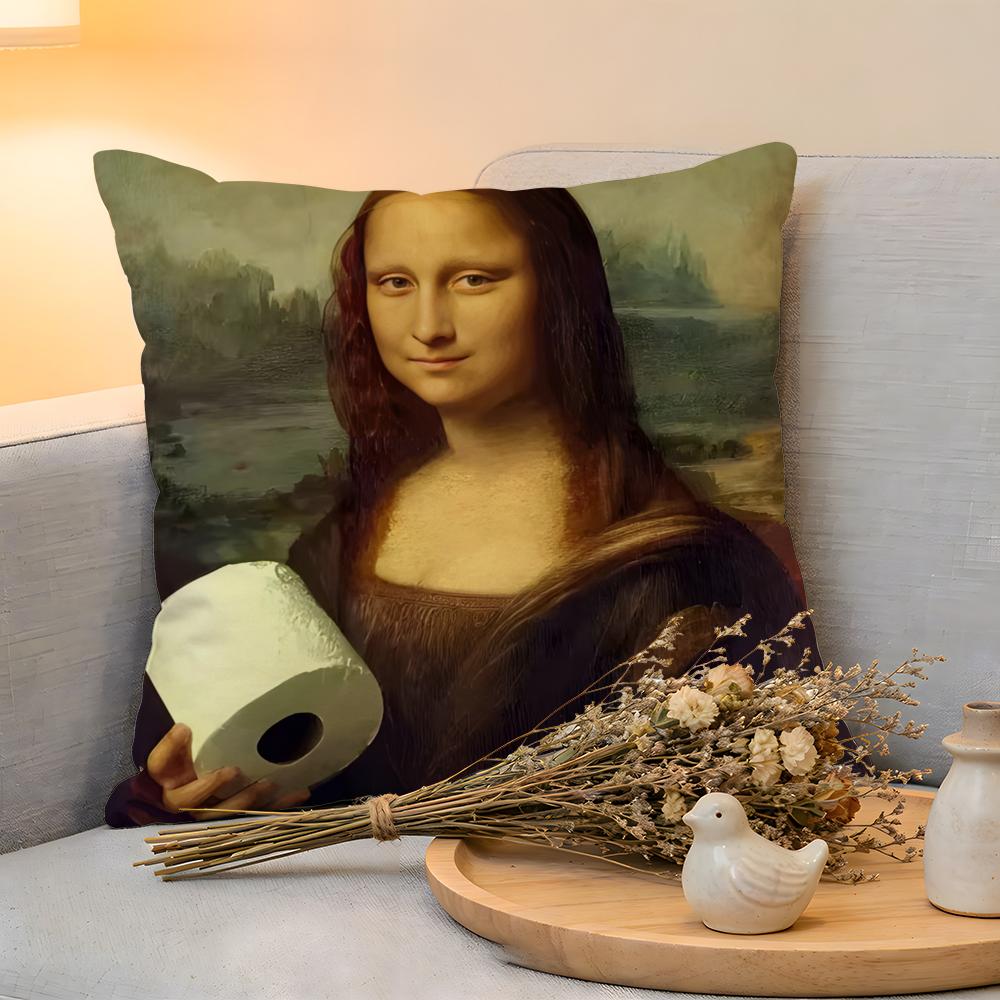 Cushion Cover Linen SkinFriendly Soft Decorative Case For Sofa Home Decor Mona Lisa Wearing Pearls Girl Pillow cover