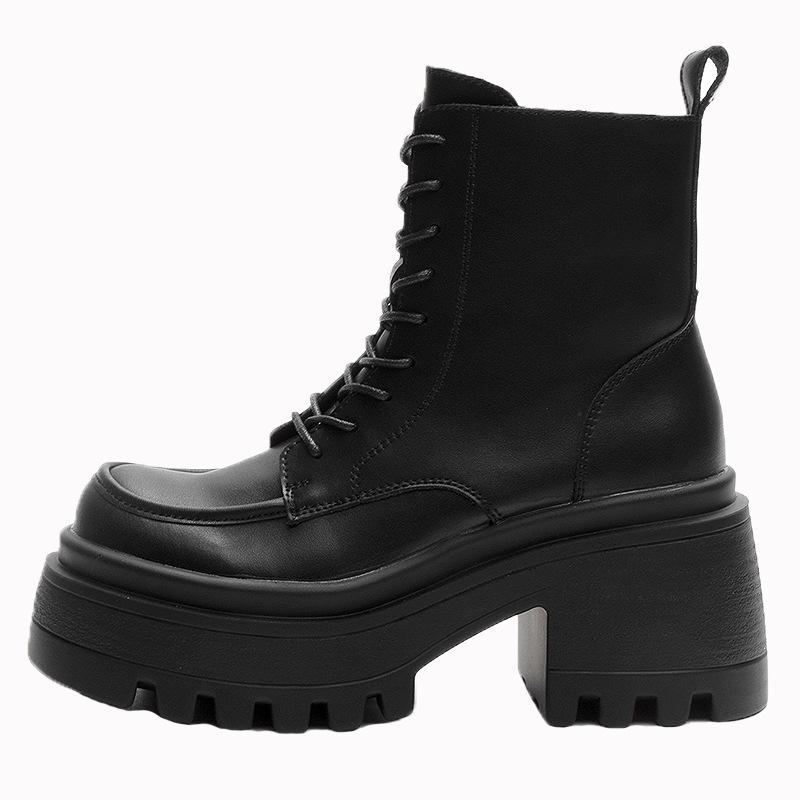 Handsome Martin boots women's thick heel thick sole thin short boots women's 2025 autumn and winter new women's leather boots versatile fashion