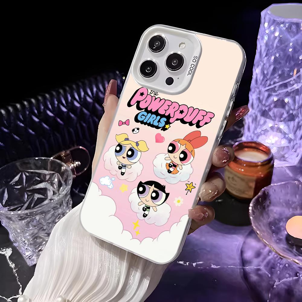 Cartoon Star P-Powerpuff Girls Phone Case For iPhone 16 15 14 13 12 11 Pro Max White Matte Laser Metallic Aurora Funda