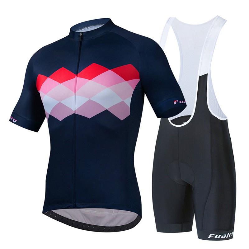 Mens Mountain Bike Cycling Jersey Bib Shorts Set Breathable Quick-Dry Sportswear Outdoor Riding