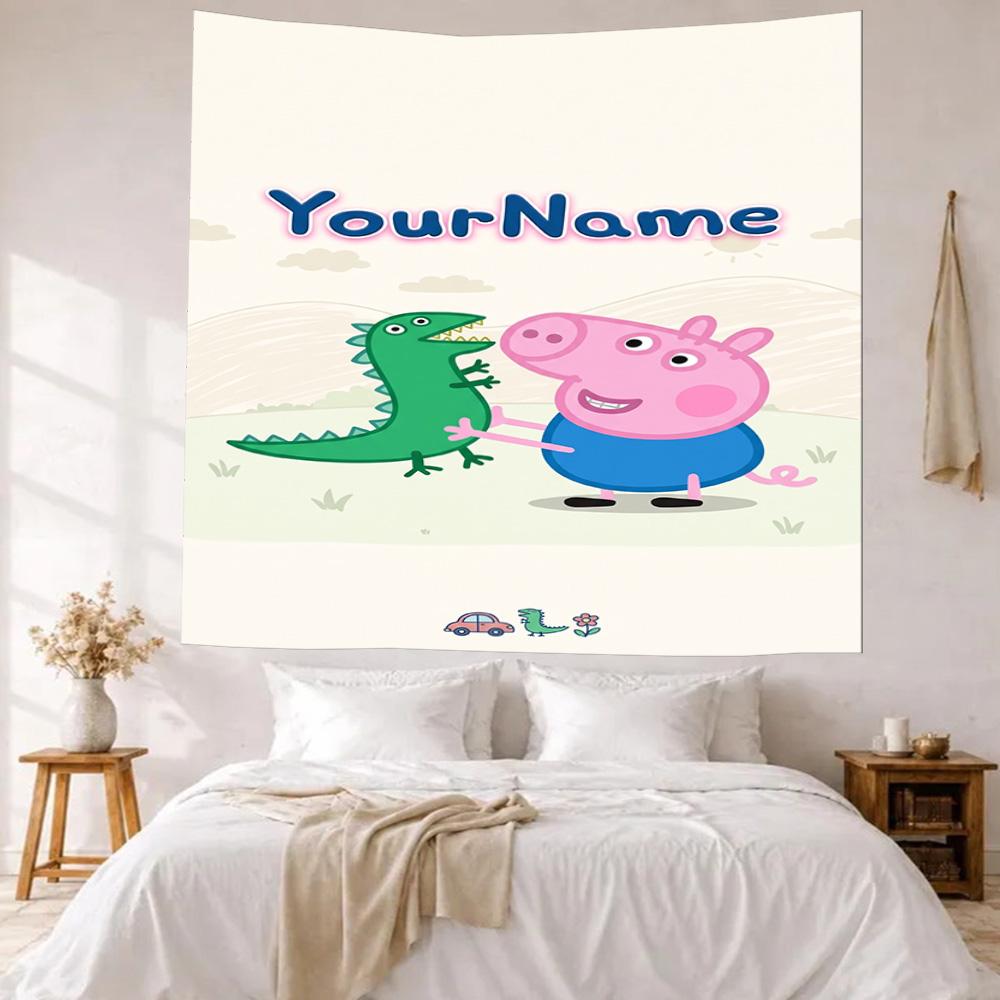 Peppa Pig Custom Your Name Wall Decor Tapestry Art For Pet Memorial Birthdaywedding Party Backdrop Family Gift