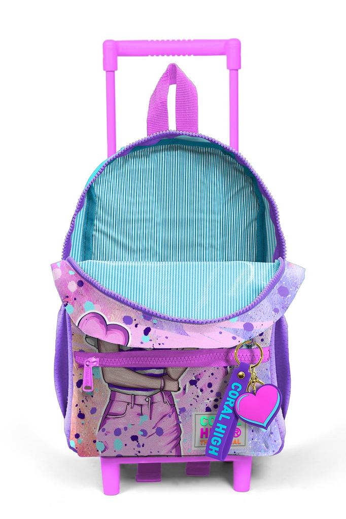 Minik Yuva Batoh na kolečkách Růžovo-fialový s motivem Fashion Girl Dvoukomorový 24055