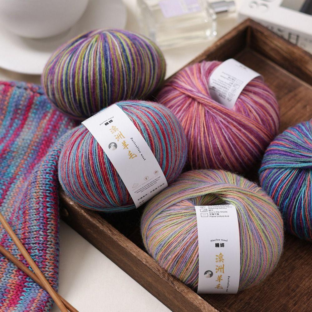 50g/ Roll Practical Gradient Color Wool Yarn Multicolor Handmade Long Velvet Yarn Soft DIY Yarn Ball for Blanket Scarf