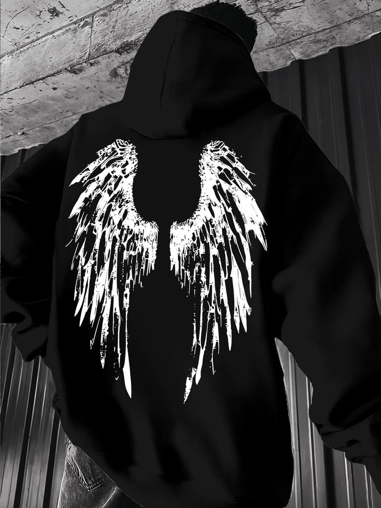 Felpa Sportiva con Cappuccio da Uomo Grunge Ala Spezzata Stampata Vestibilità Oversize Casual per Esterno Felpa Atletica