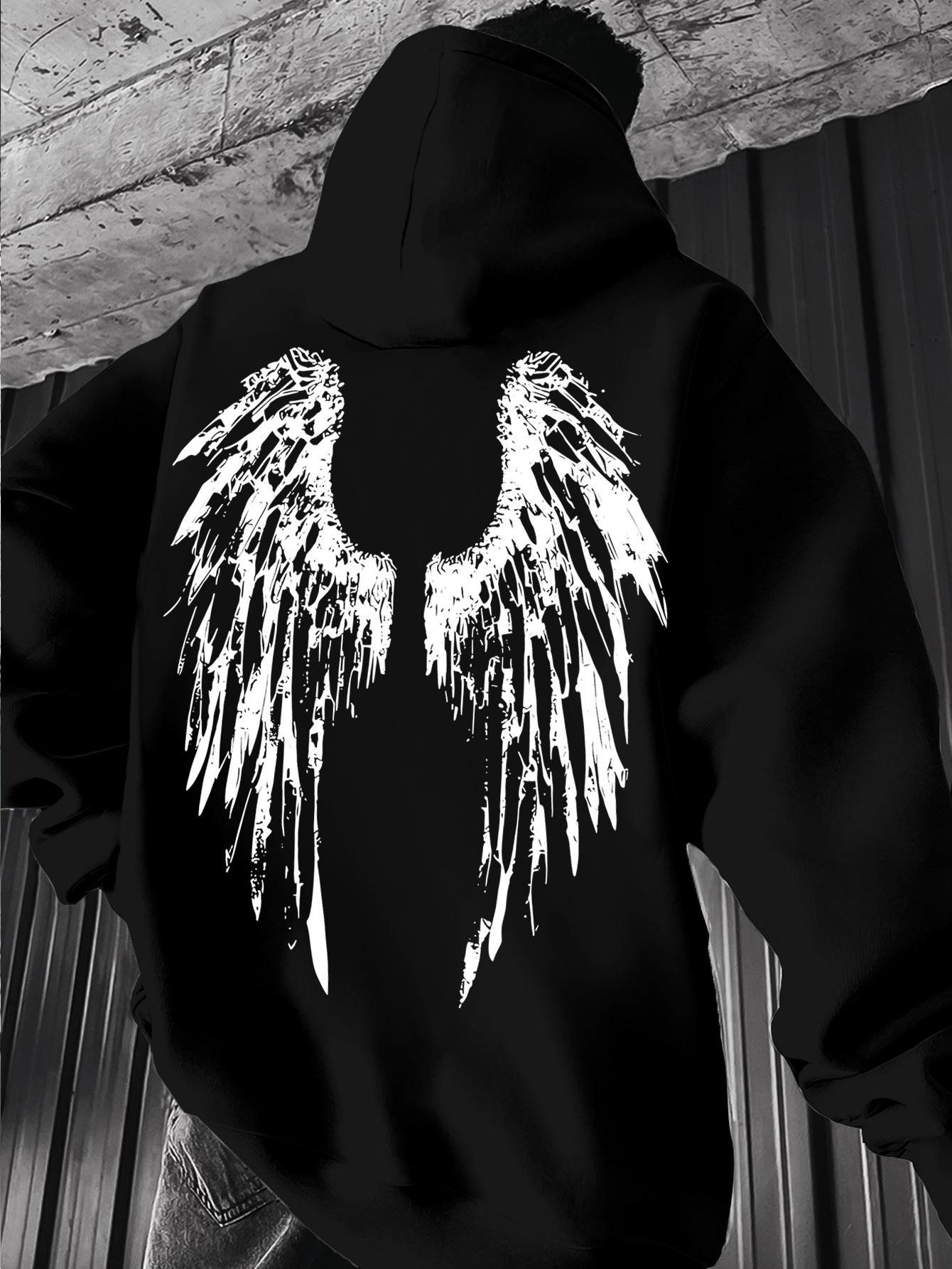 Grunge Gebrochener Flügel Aufdruck Herren Hip Hop Sport Hoodie Übergroßer Schnitt Lässiges Outdoor Sport Sweatshirt M elfenbein