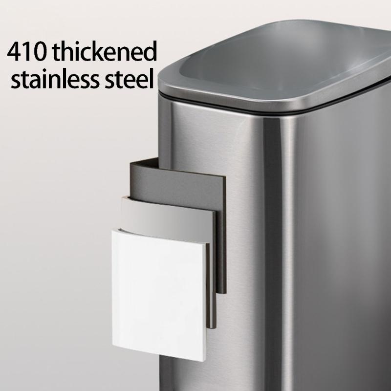 Stainless Steel Rectangular Trash Can 6L Bathroom Waste Bin with Odor Control Seal Lid Slip Resistant Base Home Supply