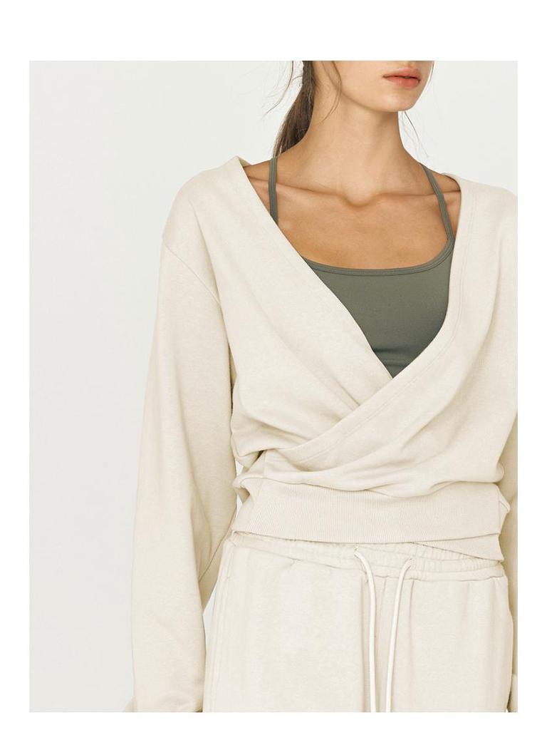 V-Ausschnitt Strickjacke Design Sportlich Lässig Damen Kurz Sweatshirt Trend