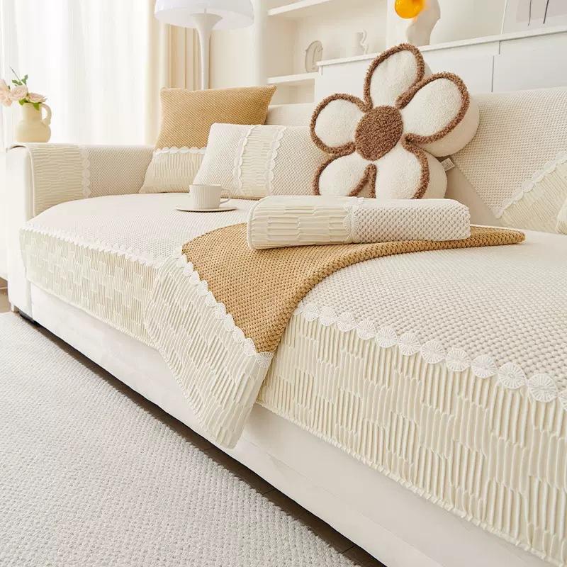 Cream Style Sofa Cushion Autumn and Winter New All-season Leather Sofa Cover Plush Cover Cloth Seat Cushion