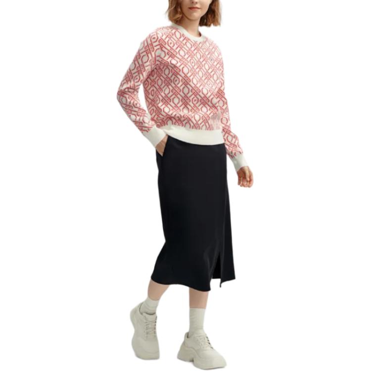 Fila Full Print Crew Neck Pullover Sweater Women sweater Legendary-Red F11W411401F-RD