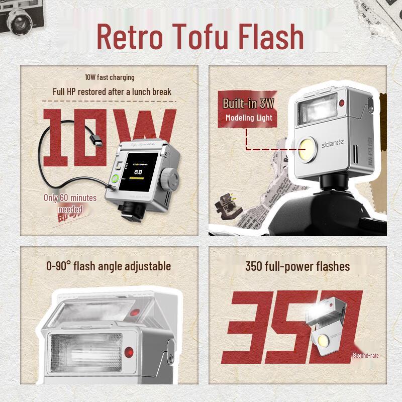 Sidande T1 Retro Tofu Hot Shoe Flash Light