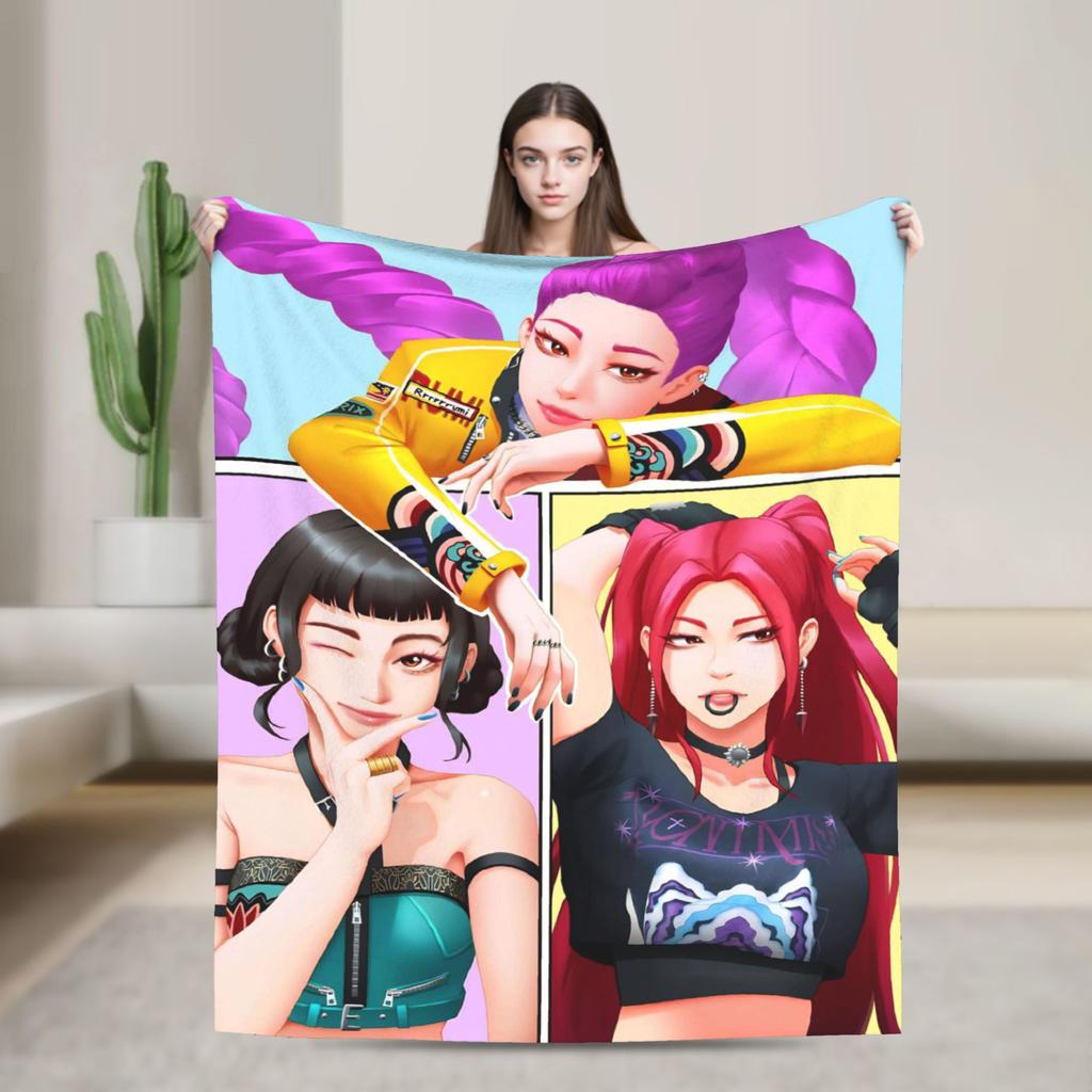 K-KPop Demons Hunters Blanket  Soft Fluffy Plush Throw Blanket For Children Living Room Flannel Bedspread Bed Cover