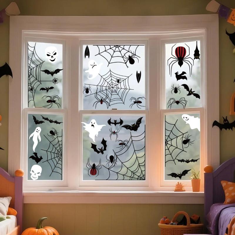 Halloween Window Sticker Pumpkin Witch Bat Castle Pattern Wall Stickers Halloween Decals