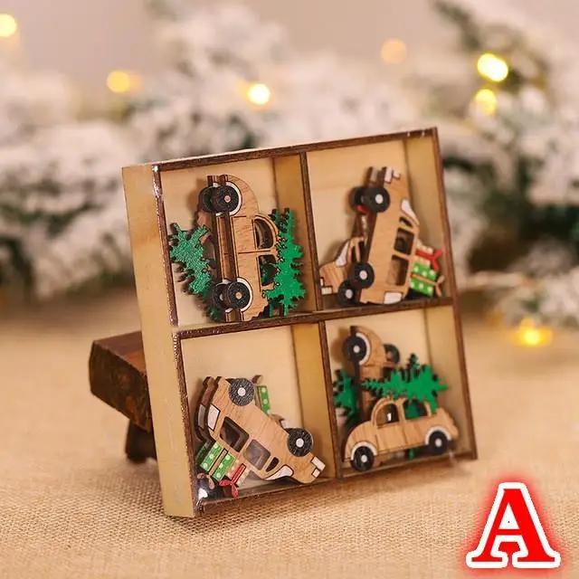 1pcs Christmas DIY Wood Craft Santa Elk Car Xmas Decorations Gift Christmas Tree Pendant New Year Home Decor Gifts
