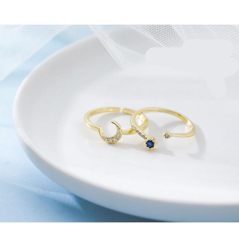 Star Moon Index Finger Ring Female Ins Tide Opening Fashion Personality Ring Cold Wind Two-in-One Ring
