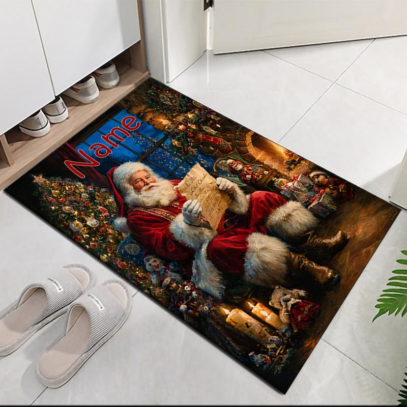 Custom Name Christmas Santa Claus Printed Carpet, for Office Chair Living Room Bedroom Kitchen Room Decor Gifts.