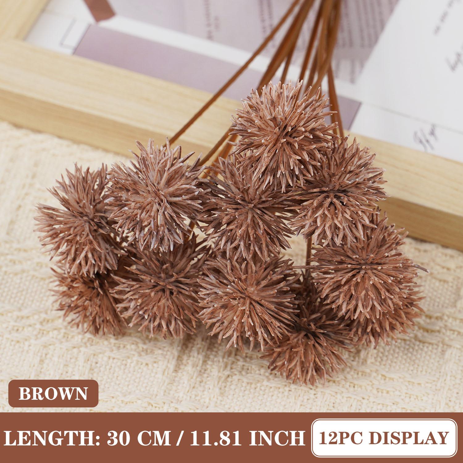 

12 шт./набор Искусственный маленький букет из шаров с шипами Искусственный цветок Домашний декор Цветок Зеленое растение Свадебное украшение Рукоделие 12 pcs коричневый