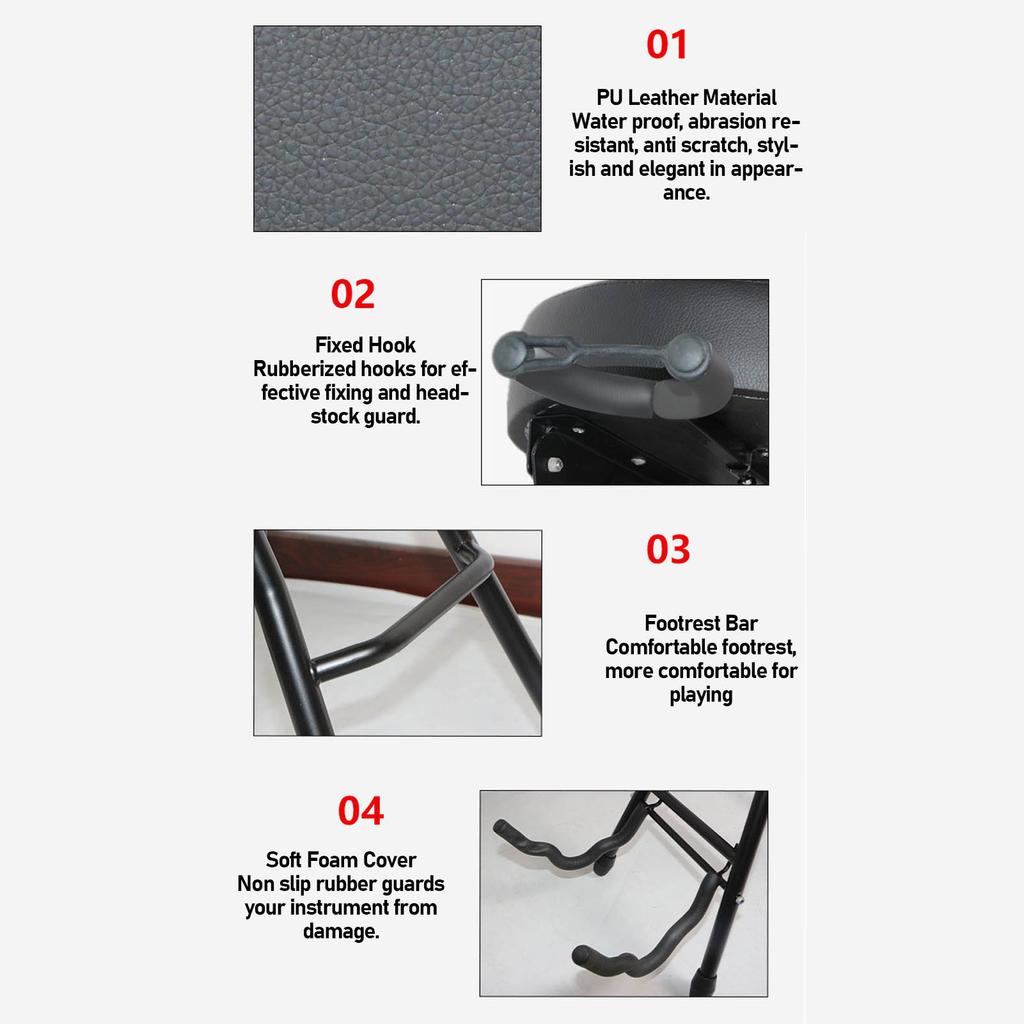 Foldable Guitar Stool 29.1in Height Guitar Chair Seat with Padded Cushion Built in Stand