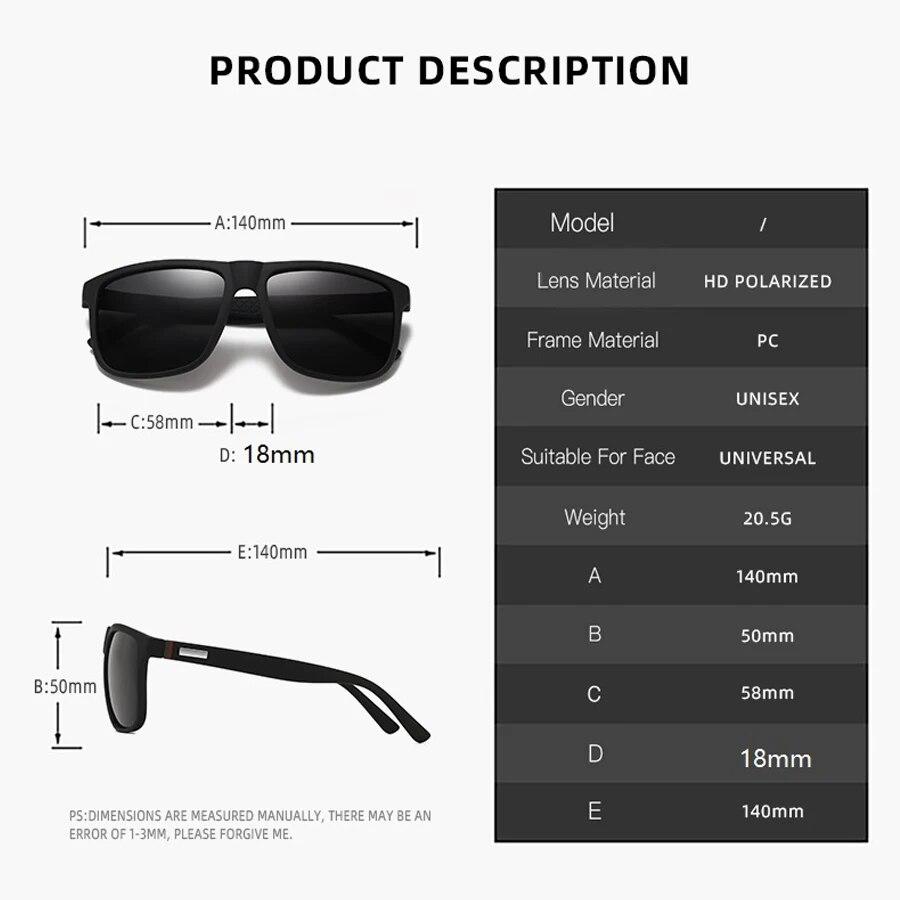 Luxury Retro Square Sunglasses For Men Women UV400 Protection Fashion Driving Fishing Brand Designer Eyewear
