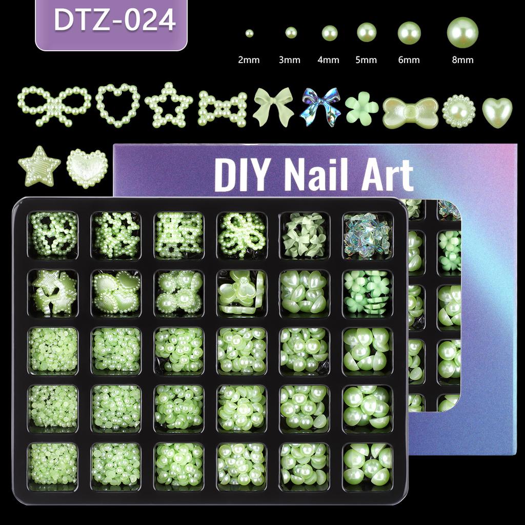 30 Grid Abs Semi-Round Pearl Nail Art Jewelry Special-Shaped Pearl Diy Decorative Accessories Mixed Size Jewelry