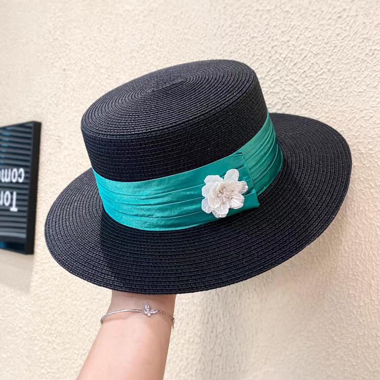 

Elegant French Flat bucket hat flower decoration basin hat outdoor British straw hat women s summer beach small-brimmed sun hat M 56-58