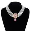 Luxury Rhinestone Necklace Earrings Charm Choker Necklace Set Pearl Multilayer Necklace  Wedding