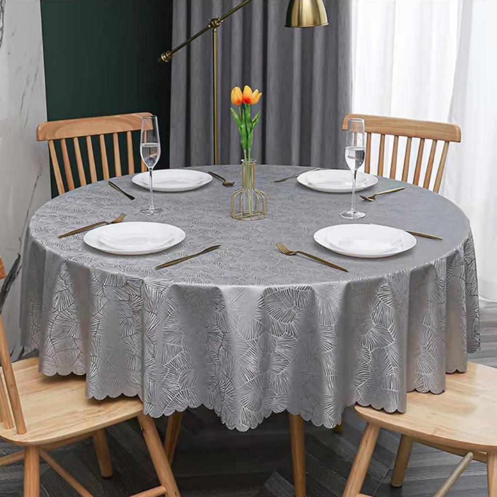 Round Tablecloth Heavy Duty Vinyl Table Cover Waterproof Oil-Proof Fitted Table Cloth Home Decor Kitchen Picnic